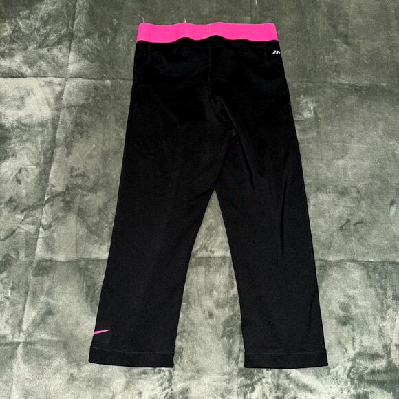 Nike Pro Dri-Fit Capri Leggings Women Small Black Pink Elastic Waistband Stretch - Picture 2 of 7